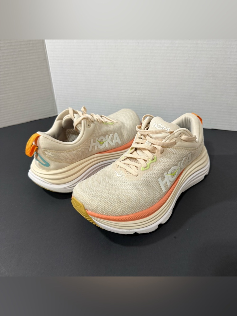HOKA Gaviota 5 Women’s 7.5B Stability Running Shoes Cream Orange Cushioned